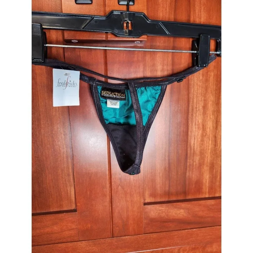 NWT Frederick's of Hollywood Seduction Teal and Black Lace G String Small